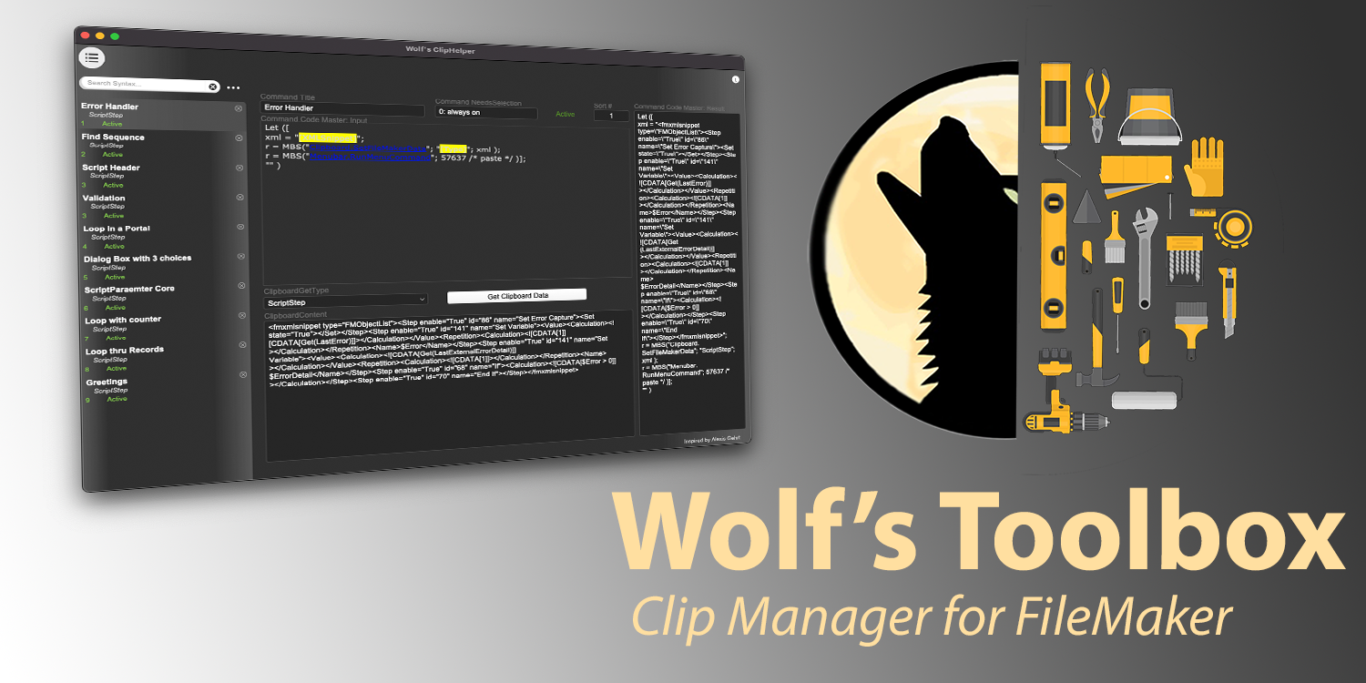 Wolf's toolbox FileMaker Clip Manager